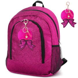 Noveread Cheer Backpack with Cheer Bow Keychain Cheerleading Glitter Backpack Cheerleaders Gift Cheer Bags for Sport(Hot Pink,Large)
