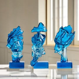 XINXUAN 3PCS Thinker Statue Set : Silence is Gold Abstract Art Ornament, Modern Home Decor Resin Sculpture, Piano, Desktop, Office, Study Decoration (Dark Blue)