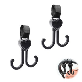 Pushchair Hooks, Pack of 2 Heart-Shaped Velcro Hooks, Pram, 360° Rotatable Pram Hooks, for Changing Bags, Handbags, Hanging Bags, Backpacks, Purses, Pram Accessories, Universal