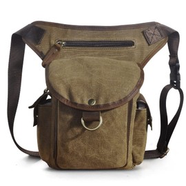 Le'aokuu Men Canvas And Genuine Leather Messenger Waterproof Shoulder Bag Motorcycle Tactic Fanny Belt Waist Bag Pack Pouch Drop Leg Bag 9938