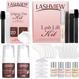 LASHVIEW Kit de levantamiento de pestañas y cejas, kit profesional de permanente de pestañas y set de pestañas y cejas, levantamiento rápido y coloración voluminosa, regalos para mujeres, calidad de s