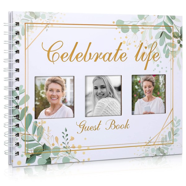 Kathfly Funeral Guest Book with Picture Pocket Memorial Service Guest Book Funeral Guestbook Sign in Guest Book Life Signature and Memory Book for Address Name, 48 Pages, 11 x 8.5 Inch (Leave)