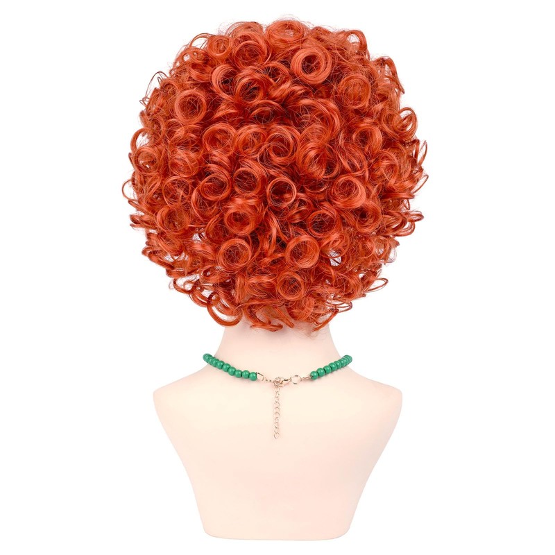 Women Roper Curly Orange Red Cosplay Halloween Wig with Jewelry