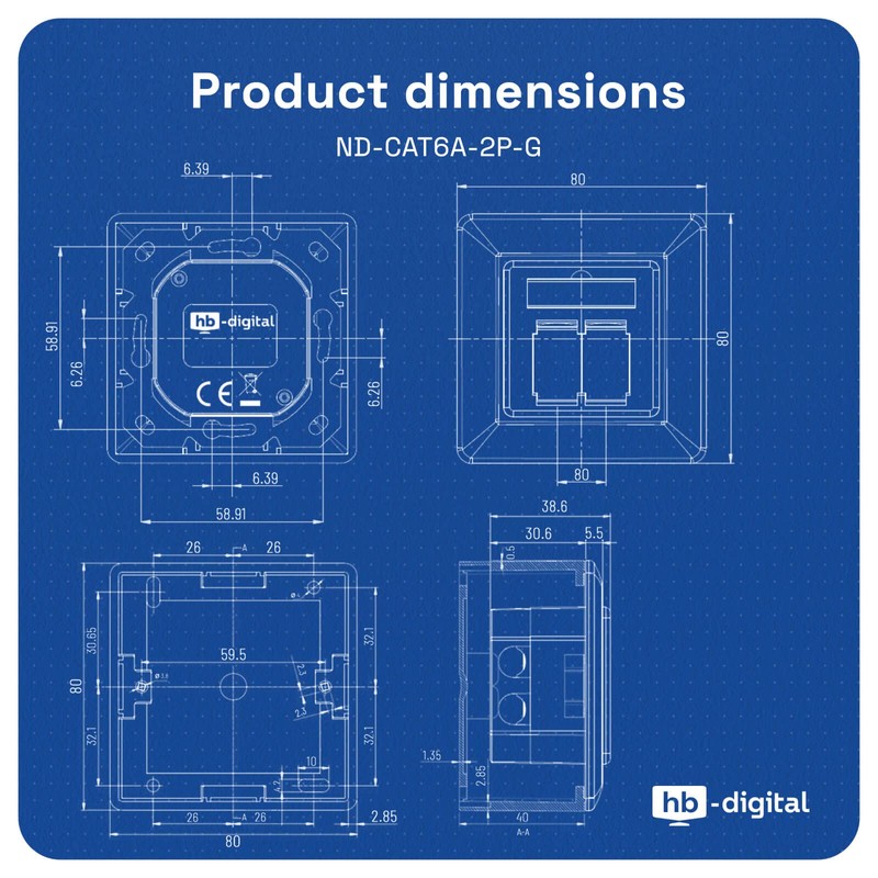 hb-digital 1x CAT 6a Network Socket LAN Socket Universal Junction