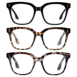 JixGien Reading Glasses for Women - Oprah Style Square Readers with Blue Light Blocking and Spring Hinge Computer Square Eyeglasses（+1.00，Black&Tortoiseshell&Blue Tortoiseshell）