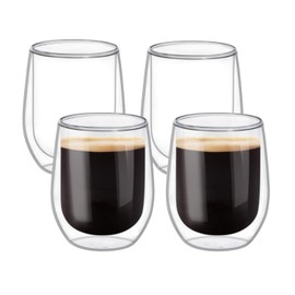 ComSaf Double Walled Glass Coffee Mugs(11 oz/320ml), Thermo Insulated Borosilicate Glasses for Coffee Tea Juice Latte Cappuccino Hot and Cold Drinks/Beverages, Set of 4