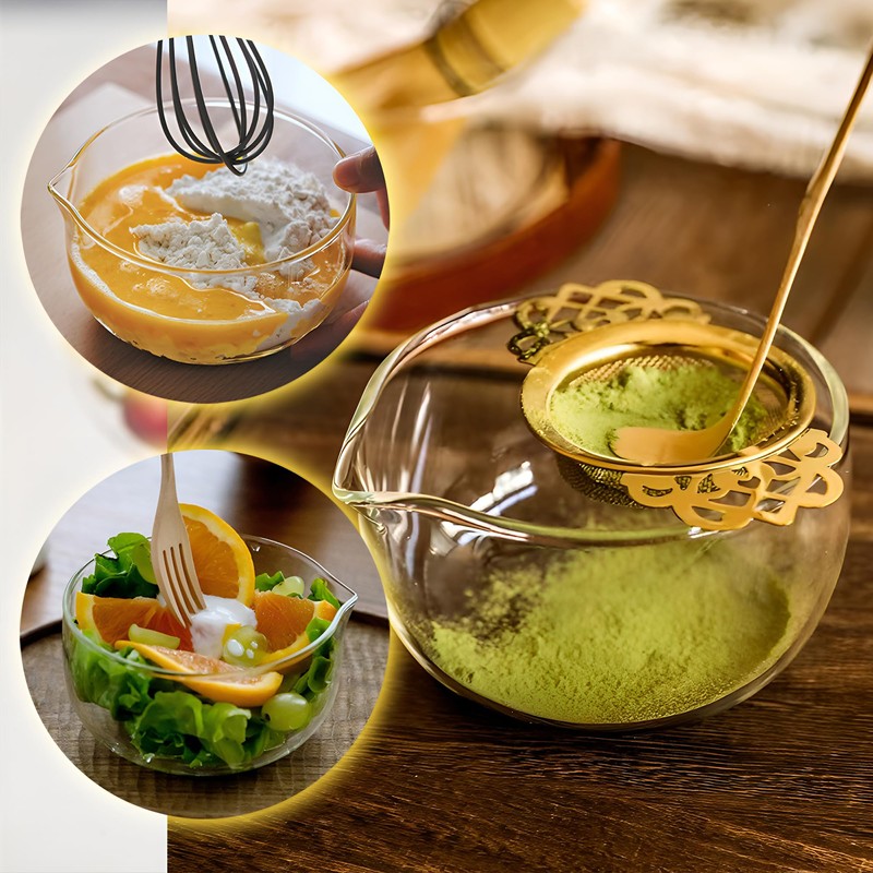 LamChyar Matcha Bowl with Spout, Matcha Whisk Holder, Glass Matcha