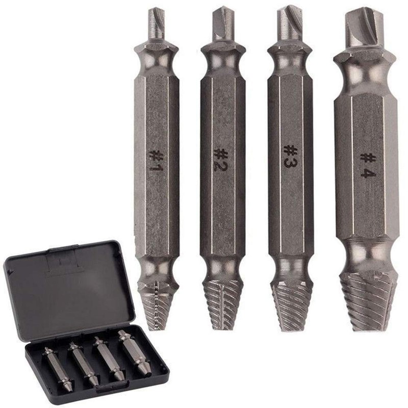 4PC Damaged Screw Extractor Drill Bits Set Easy Out Stripped