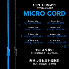 emma kites 100% UHMWPE Ultra High Strength Polyethylene Fiber Cord, 1mm Diameter x 31M Roll, 155kg/350lb Strength, Woopy Ring, DIY Guy Rope, Hammock Setup, Ropework, Hiking, Outdoor Use, High Strength, Black