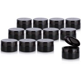 Black PET Plastic (BPA Free) Refillable Low Profile Jar with Black Flip Top Cap - 8 oz (12 Pack)