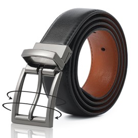AWAYTR Reversible Leather Belt for Women - Two Color-in-One Belt for Jeans Dress Women Men Belt with Rotated Buckle(Brown/Black with Gun Color Buckle 25in-31in)
