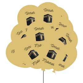 Umrah Hajj Mubarak Tableware Set with Balloons – Black and Gold Islamic Party Decorations for Umrah Celebrations, Hajj Parties, Welcome Home Events, and Eid Gatherings
