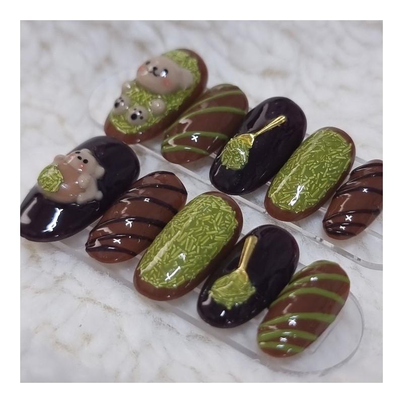 Dujjoni Bear handmade nail tip - Petit Round / 두쫀이