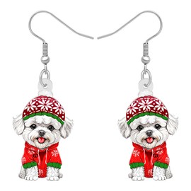 Bonsny Acrylic Drop Dangle Christmas Gifts Dog Puppy Bichon Frise Earrings Ornaments Decorations Jewelry For Women Accessories (Bichon Frise)