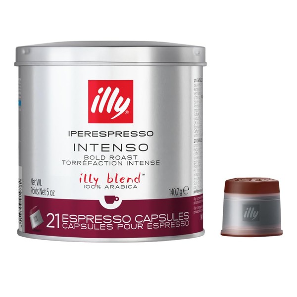 illy Coffee, Intenso iperEspresso Capsule, Dark Roast Espresso Pods, Robust Finish with Warm Notes of Cocoa and Dried Fruit, Compatible with illy iperEspresso Machines, 21 Count (Pack of 1)