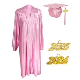 MyGradDay Unisex Adult Shiny Graduation cap and gown Tassel 2024 2025 Year Charm Package Pink