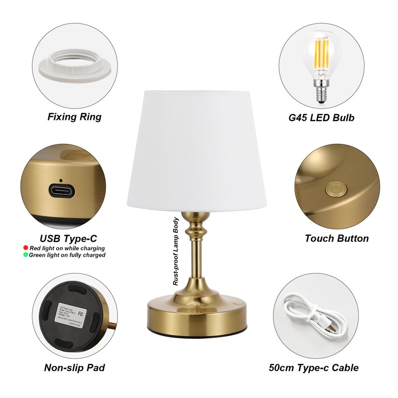 Kakanuo Mini Cordless Table Lamp Gold - 1 Pack 4000mAH