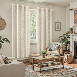 BGment Beige Leaf Jacquard Curtains 72 Inches Long for Living Room, French Country Botanical Pattern Cottage Core Boho Vintage Semi Sheer Linen Curtains Window Decor, 2 Panels, 52 x 72 Inch