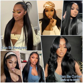 Looxey Straight Synthetic Lace Front Wigs for Black Women 13x4 180% Density 30 Inch Pre Plucked HD Transparent Long Straight Black Lace Wigs Frontal Wig Glueless Wigs