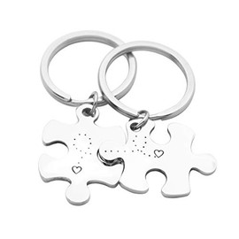 Eilygen Puzzle Piece Couple Keychains You Are My Missing Piece You Fit Me Perfectly Keyring Set (Heart to Heart)