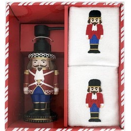 3-Piece Bathroom Accessory Set | Christmas Decor | Resin Soap Pump | 2 Embroidered Hand Towels | 3 Designs to Choose from | Box Set | Great Gift | for Bathroom, Kitchen, Any Countertop | (Nutcracker)