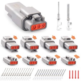 JRready ST6329-3 Deutsch DTM Gray 3 Pin Connector(4 Set), Waterproof Electrical Wire Connectors with Size 20 Stamped Contact and Seal Plugs for Truck, Motorcycle, Off-Road Vehicles, Marine.