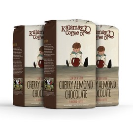 KALAMAZOO COFFEE COMPANY Cherry Almond Chocolate Whole Bean Coffee - Gem on a Stem Flavored Coffee | 12oz Bag (3 Pack)