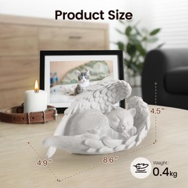 PUPIHOM Angel Pet Memorial Stone for Cats, Indoor Outdoor Cats Memorial Gifts and Pets Loss Gifts Garden Cat Grave Memorial Stone (White)