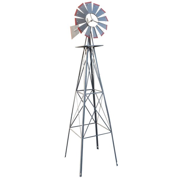 VINGLI 8FT Ornamental Windmill Backyard Garden Decoration Weather Vane, Heavy Duty Metal Wind Mill w/ 4 Legs Design, Grey