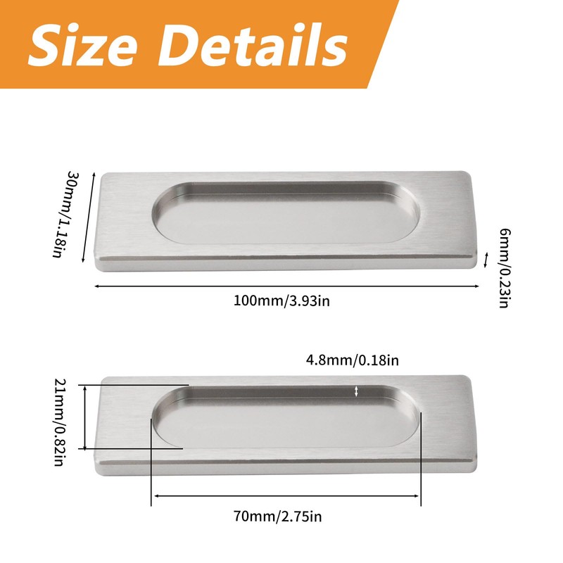 MOROBOR Self-Stick Rectangular Sliding Door Pulls, 2pcs Aluminum Alloy Flush