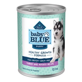 Blue Buffalo Baby BLUE Natural Wet Food for Puppies, Healthy Growth Formula with DHA, Turkey & Vegetable Recipe, 12.5-oz. Cans, 12 Count