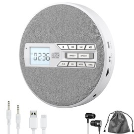 M-Amazup CD Player Portable, Rechargeable Portable CD Player with Dual Speakers and Anti Skip,CD,USB,AUX,LCD Display,Backlit Button,5 EQ,A-B Repeat,10 Speeds for Home Car Fabric White