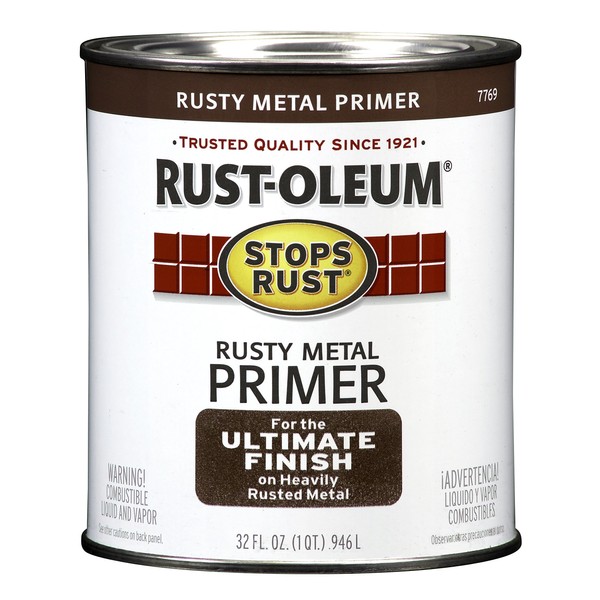 Rust-Oleum 7769502 Protective Enamel Paint Stops Rust, 1 Quarts (Pack of 1), Flat Rusty Metal Primer