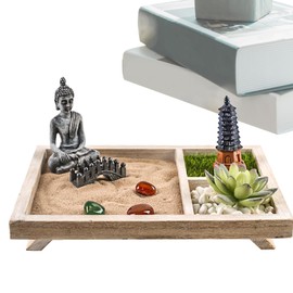 Desktop Zen Garden,Japanese Sand Tray Kit Miniature Meditation Accent - Tabletop Zen Decoration for Workplace, Business, Study Room, Home, Living Room