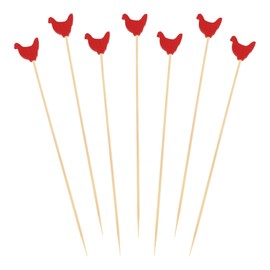 BambooMN 5.9" Decorative Red Rooster End Bamboo Cocktail Fruit Sandwich Picks Skewers for Catered Events, Holiday's, Restaurants or Buffets Party Supplies, 300 Pieces
