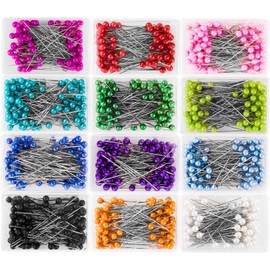 Sewing Pins,Colorful Round Pearl Head Pins 1200pcs for Dressmaker Jewelry Craft Decoration (Long 40mm) Red Black White Orange green blue Multicolor