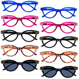 GUD 10 Pack Cat Eye Reading Glasses for Women With Spring Hinges(Include 2 Pairs Reading Sunglasses)+2.25
