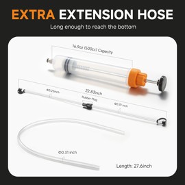 FOUR UNCLES 500cc Fluid Extractor & Fill Pump for Automotive Use - Oil Syringe with a 28" Hose & Two 12" Extension Tubes for Easy Oil Change