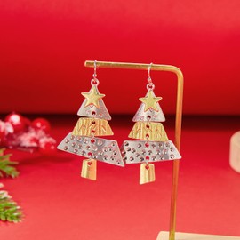 Gemynix Christmas Tree Earrings for Women Two-Tone Dangle Drop with Star Lightweight Holiday Hook Earrings Festive Statement Jewelry Gift