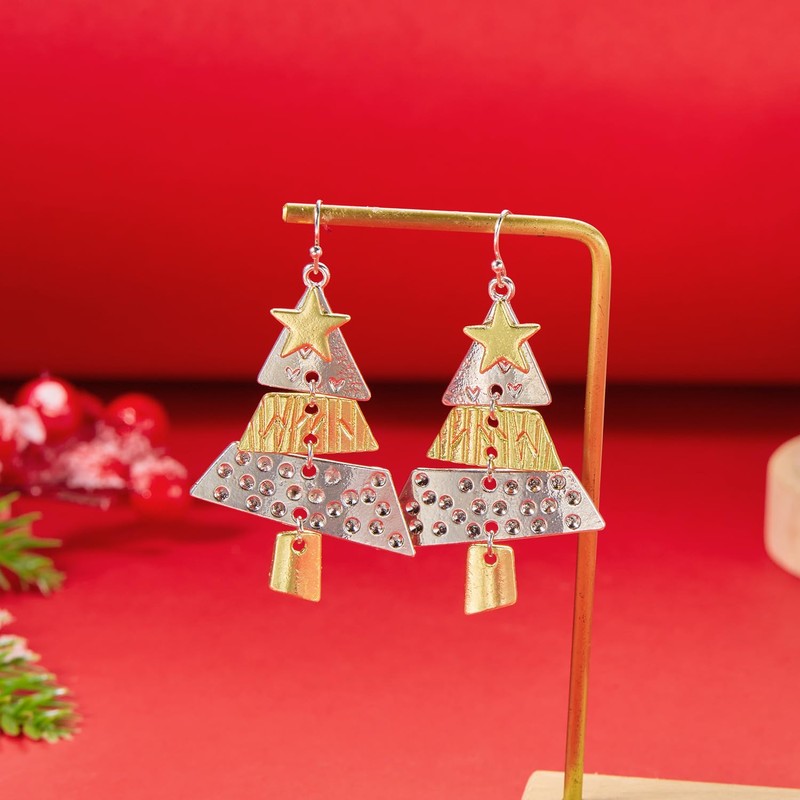 Gemynix Christmas Tree Earrings for Women Two-Tone Dangle Drop with