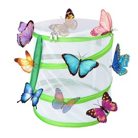 Yeelan Butterfly Habitat Collapsible Bug Catcher Net Mesh Insects Plant Cage Terrarium Pop-up for Kids/Child/Toddler Catching Crickets/Firefly/Ladybird/Fish (Cylindrical small mini,14x15cm)