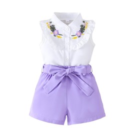 SUREPOCH Baby Girl Clothes Toddler Summer Embroidery Short Shirt Pant Girl Outfit Sleeveless Top Clothes Set
