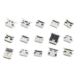 Teansic 150 Pcs 15 Models Micro USB Connector Socket Jack USB Connectors Set for Phone, Soldering Repair USB Replacement Adapter