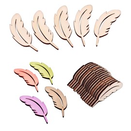 winmiya 25Pcs Wooden Shaped Feather Ornament Hollowed Wood Slices Unfinished Wood Slices Wood Feathers DIY Wood Slices for DIY Craft Party Wedding Decor Accessories
