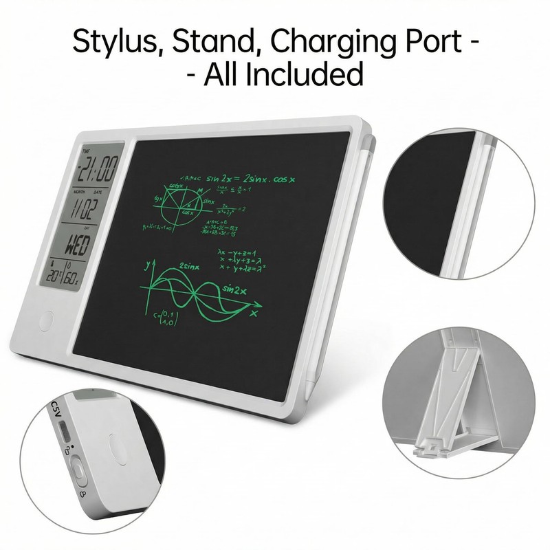 10-Inch Rechargeable LCD Calendar Notepad with Digital Clock Temperature and