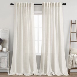 2 Panels Set Cream Linen Curtains 95 inches Long for Living Room Extra Long Back Tab Curtains Neutral Farmhouse Light Filtering Semi Sheer Linen Drapes Ceiling to Floor for Large Window Ivory