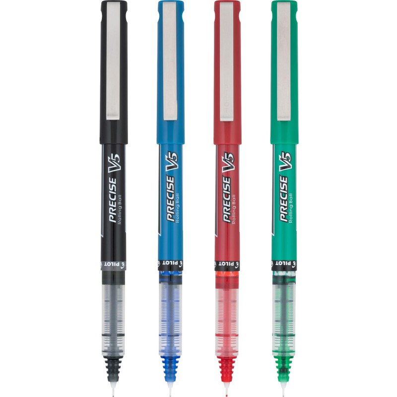 Pilot Precise V5, Roller, Tinta Líquida, 4 Piezas, Negro, Azul,