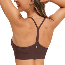CRZ YOGA Butterluxe Womens Y-Back Racerback Sports Bra - Spaghetti Straps Wireless Scoop Neck Athletic Padded Yoga Bra Taupe Medium