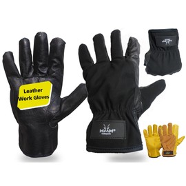 HMH Sports Leather Gardening Gloves for Men & Women - Tough Working, Comfortable Breathable Safety Gloves - Protective with Strong Grip (Black, S)