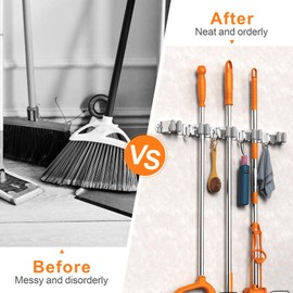 CUXIXA 2 Pack Mop and Broom Holder Wall Mount, Non-slip Broom Hanger Wall Mount, Heavy Duty Mop Broom Organizer for Kitchen Garden Garage Laundry Room Wall Decor Organization and Storage Silver 5R4H